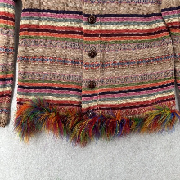 Shades of‎ Grey Cardigan Sweater Womens MED Colorful Striped Linen Feathers Boho - Picture 4 of 9